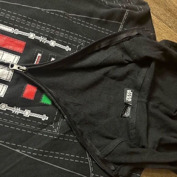 Star Wars Disney Darth Vader Boys Black Full Zip Hoodie Jacket Removable Cape XL - Picture 6 of 8